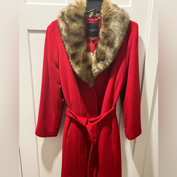 💲ON SALE💲TALBOTS NWT AUTHENTIC WOOL BLEND TAN FAUX FUR COLLAR CLASSIC COAT - Picture 16 of 17
